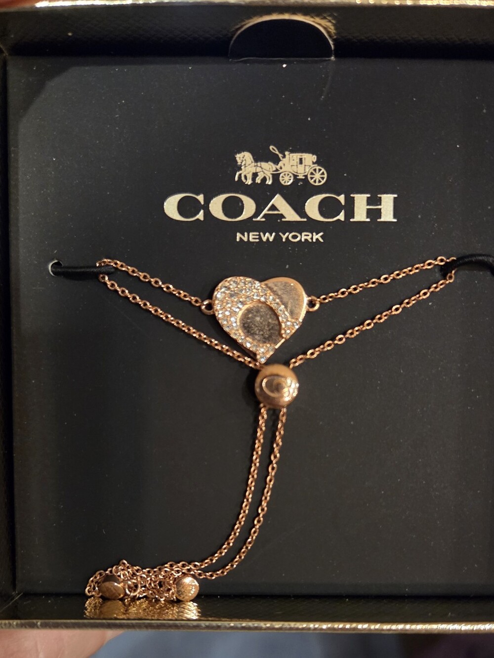 COACH Rose Gold Signature Heart Slider Bracelet